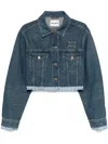 Miu Miu Logo Patch Cropped Denim Jackets In Blue