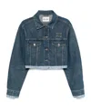 Miu Miu Logo Patch Cropped Denim Jackets In Blue