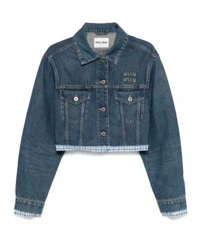 MIU MIU MIU MIU LAYERED CROPPED DENIM JACKET