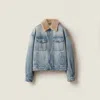 Miu Miu Denim And Shearling Trucker Jacket In Blue