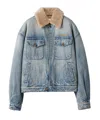 Miu Miu Denim And Shearling Trucker Jacket In Blue
