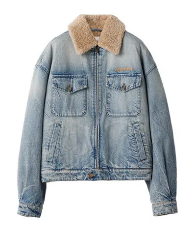 MIU MIU DENIM AND SHEARLING TRUCKER JACKET