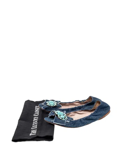 Pre-owned Miu Miu Denim Ballet Flats In Blue