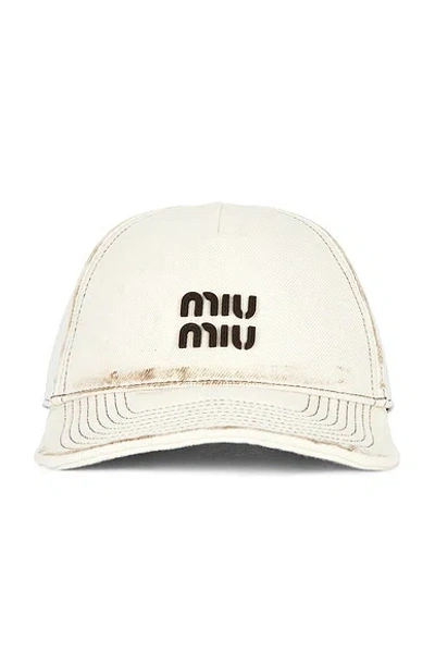 Miu Miu Denim Baseball Cap In Bianco