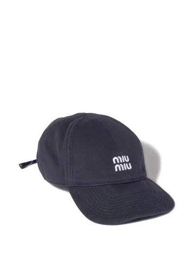Miu Miu Denim Baseball Cap In Blue