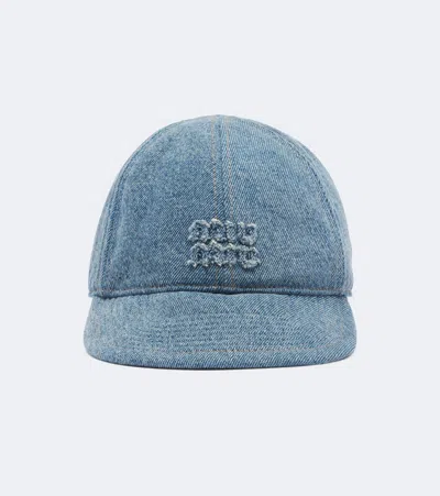 Miu Miu Denim Baseball Cap In Blue