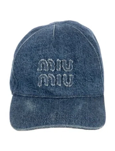 Pre-owned Miu Miu Denim Baseball Cap In Blue