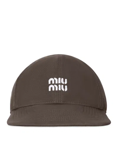 Miu Miu Denim Baseball Cap In Brown