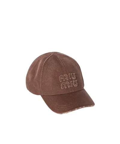 Miu Miu Denim Baseball Cap In Cocoa Brown
