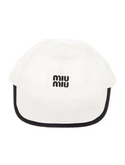 Pre-owned Miu Miu Denim Baseball Cap In White
