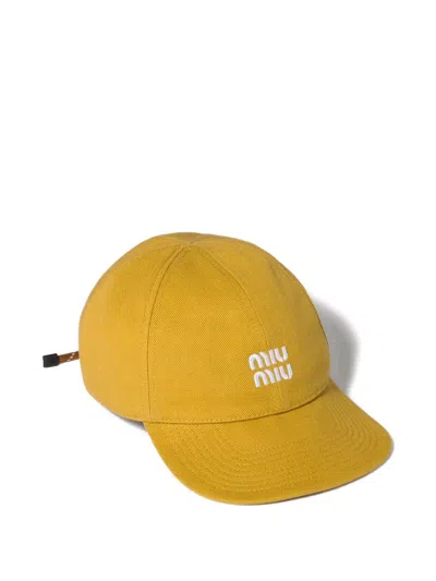 Miu Miu Denim Baseball Cap In Gray