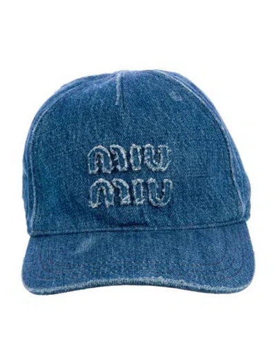 Pre-owned Miu Miu Denim Baseball Hat In Blue