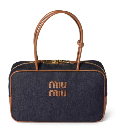 Miu Miu Denim Beau Top-handle Bag In Blue