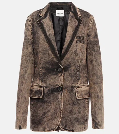 Miu Miu Marbleized Denim Jacket In F0002 Black