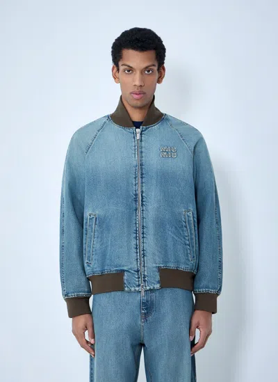 Miu Miu Denim Blouson Jacket In Blue