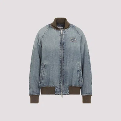 Miu Miu Denim Blouson Jacket In Blue