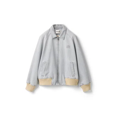 Miu Miu Denim Blouson Jacket In Gray