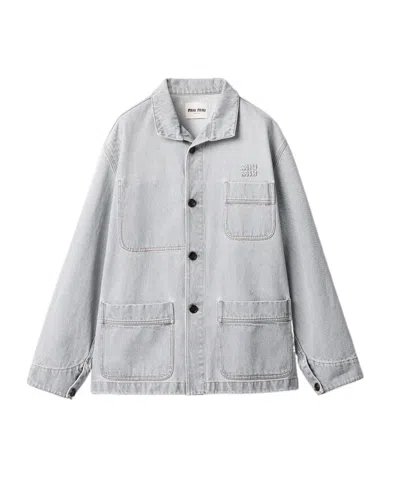 Miu Miu Denim Blouson Jacket In Brown