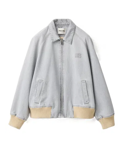 Miu Miu Denim Blouson Jacket In Silver