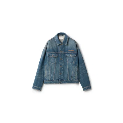 Miu Miu Denim Blouson Jacket In Navy