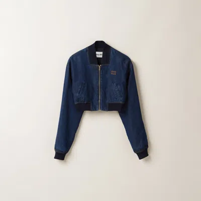 Miu Miu Denim Blouson Jacket In Navy
