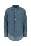 Miu Miu Logo Embroidery Chambray Denim Shirt In Blue