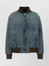 Miu Miu Denim Bomber Jacket With Ribbed Cuffs And Hem In Blue