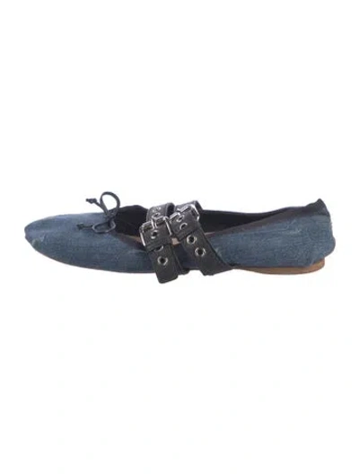 Pre-owned Miu Miu Denim Bow Accents Ballet Flats In Blue