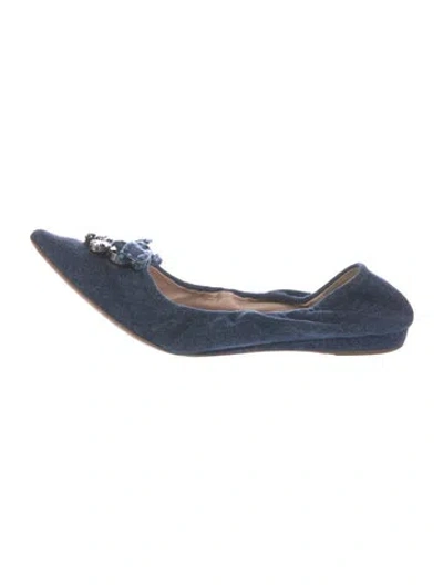 Pre-owned Miu Miu Denim Bow Accents Ballet Flats In Blue