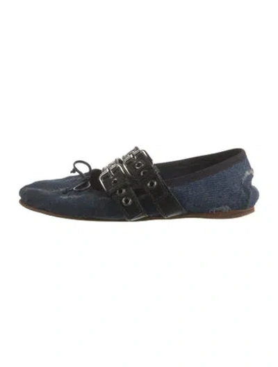 Pre-owned Miu Miu Denim Bow Accents Ballet Flats In Blue