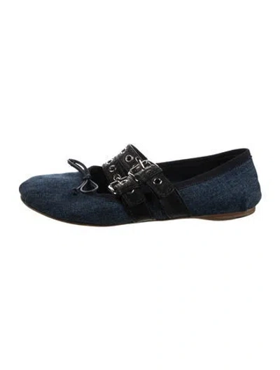 Pre-owned Miu Miu Denim Bow Accents Mary Jane Flats In Blue