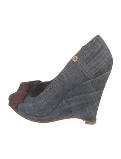 Pre-owned Miu Miu Denim Bow Accents Pumps In Blue