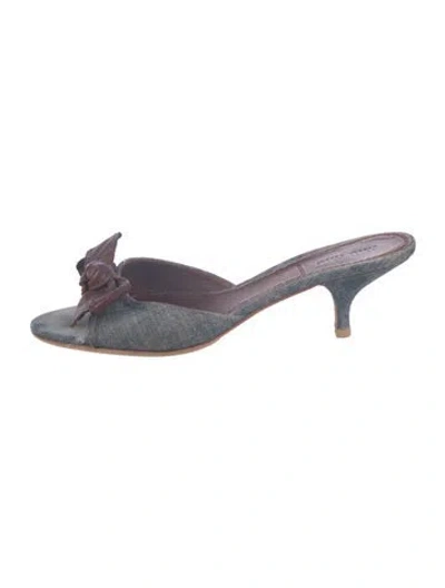 Pre-owned Miu Miu Denim Bow Accents Sandals In Blue/brown