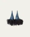Miu Miu Denim Feathers Embellishment Top In Blu Nero