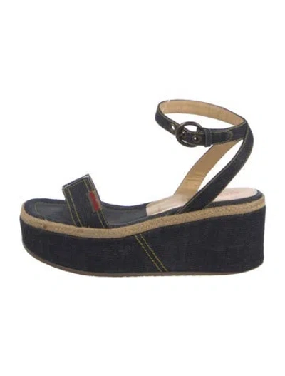 Pre-owned Miu Miu Denim Braided Accents Espadrilles In Blue