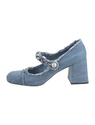 Pre-owned Miu Miu Denim Chain-link Accents Pumps In Blue
