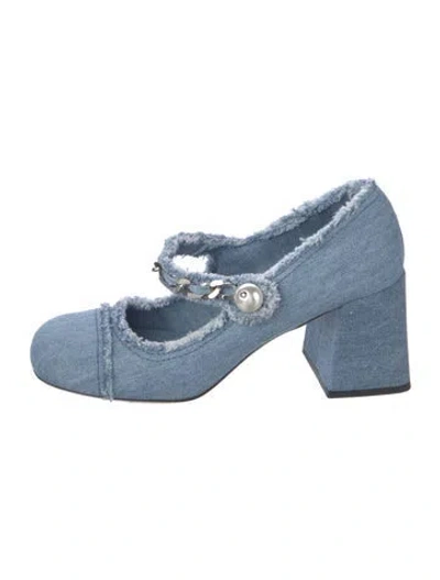 Pre-owned Miu Miu Denim Chain-link Accents Pumps In Blue