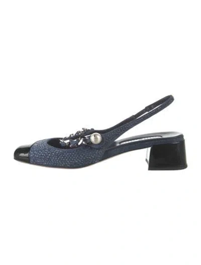 Pre-owned Miu Miu Denim Chain-link Accents Slingback Pumps In Blue