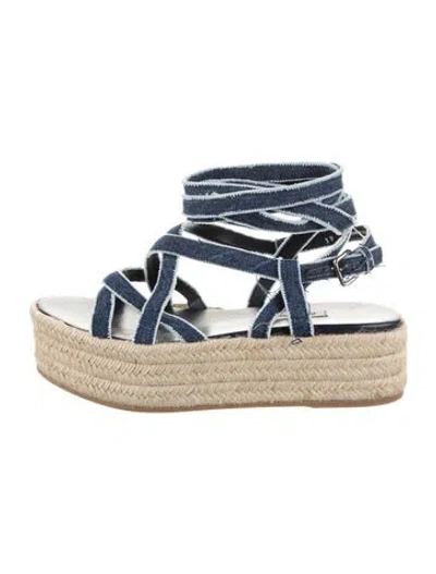Pre-owned Miu Miu Denim Colorblock Pattern Espadrilles In Blue