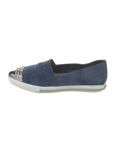 Pre-owned Miu Miu Denim Colorblock Pattern Flats In Blue