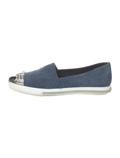Pre-owned Miu Miu Denim Colorblock Pattern Flats In Blue