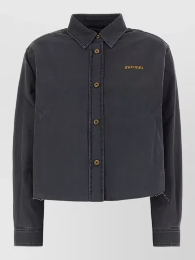 Miu Miu Miu-approved Dark Chambray Button-up Shirt For Women In Black