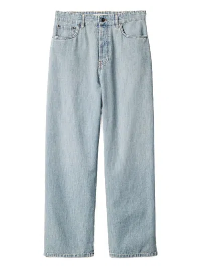 Miu Miu Denim Cotton Trousers In Blue