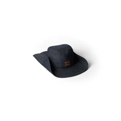 Miu Miu Denim Cowboy Hat In Blue/brandy