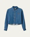Miu Miu Denim Cropped Collared Button Down Shirt In Bleu