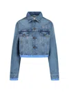 Miu Miu Denim And Poplin Trucker Jacket In Blue