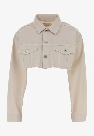 Miu Miu Denim Cropped Jacket In White