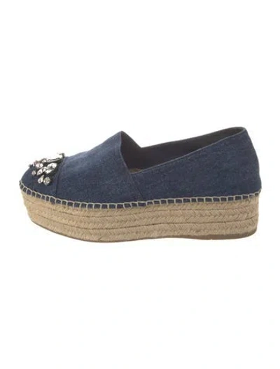 Pre-owned Miu Miu Denim Crystal Embellishments Espadrilles In Blue