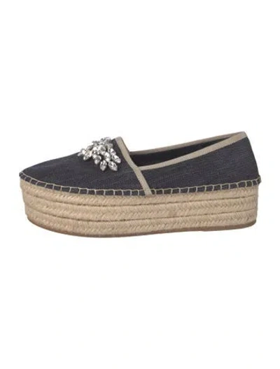 Pre-owned Miu Miu Denim Crystal Embellishments Espadrilles In Blue