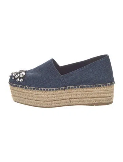 Pre-owned Miu Miu Denim Crystal Embellishments Espadrilles In Blue